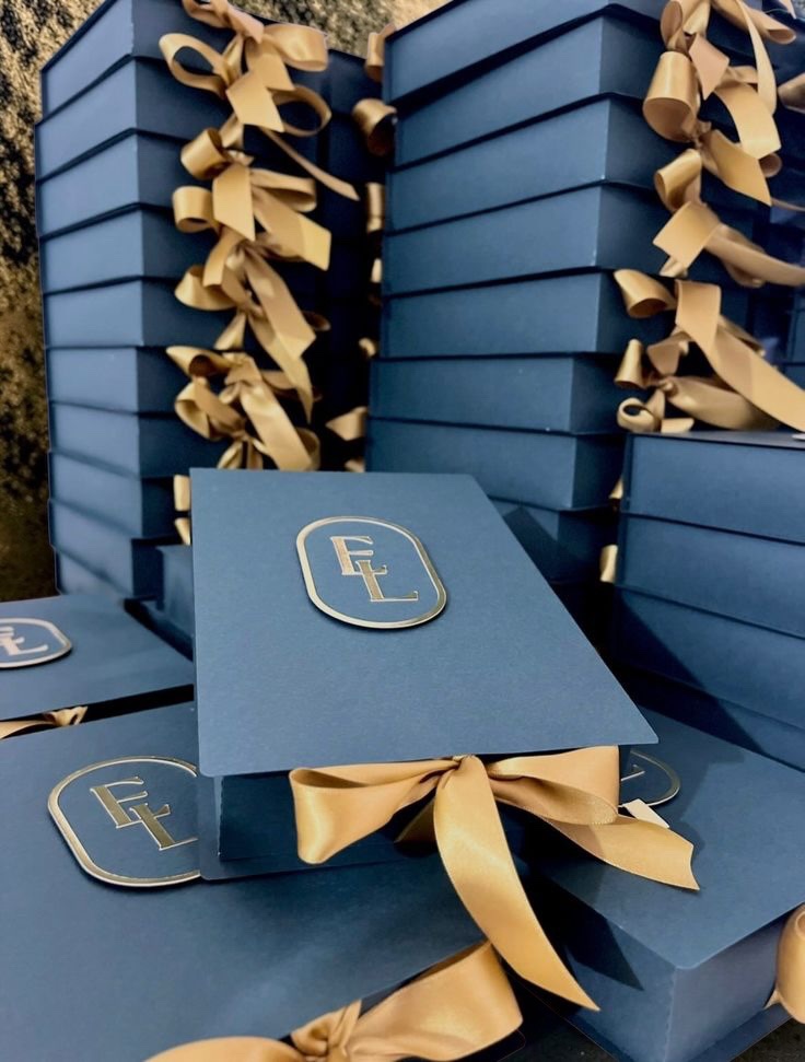 Navy Champagne Ribbon Stack